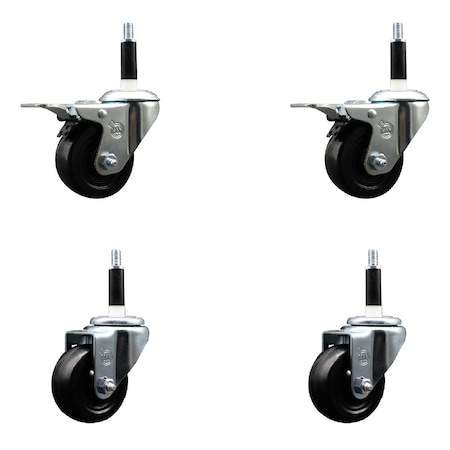 Service Caster 3'' Hard Rubber Swivel 7/8'' Expand Stem Caster Set 2 Total Lock Brakes, 4PK SCC-EXTTL20S314-HRS-2-S-2-78